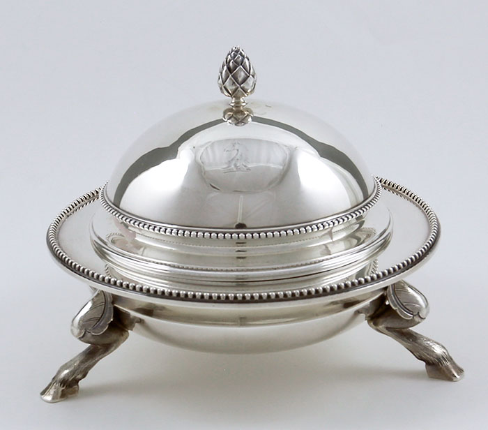 Tiffany 550 Broadway sterling silver butter dish with large hoof feet
