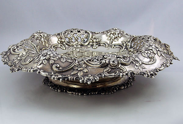antique sterling silver pierced and chased dish one of pair