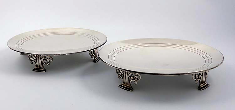 Pair Tiffany Art Deco sterling compotes