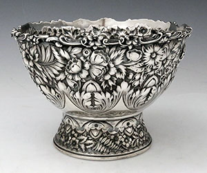 Tiffany antique sterling floral chased ice bucket bowl with liner