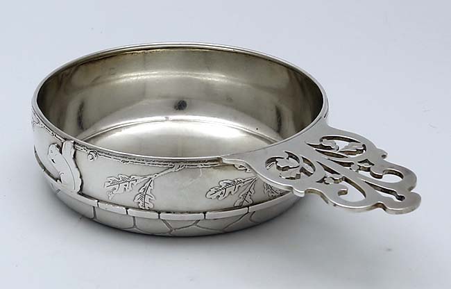 Tiffany antique sterling silver porringer with applied squirrel and acid etched decoration 