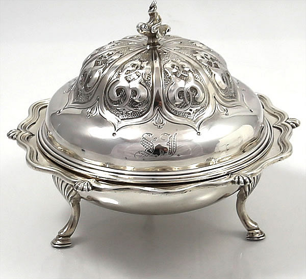 Antique Tiffany & Co coin silver butter dish with pierced star insert