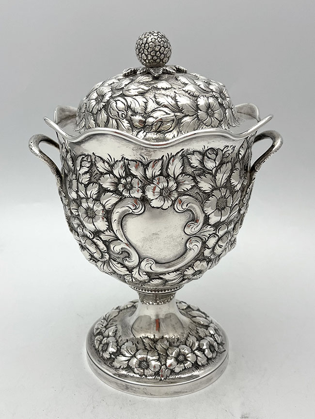 A E Warner coin silver antique sugar urn