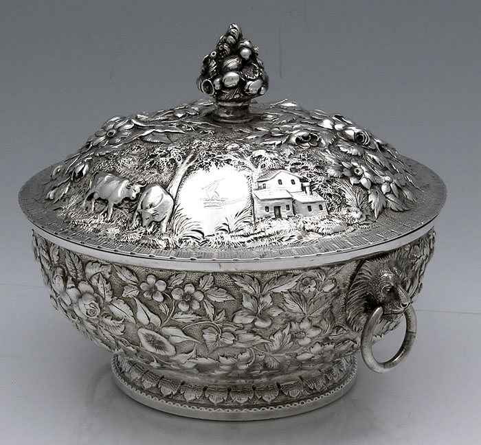 A E Warner covered tureen antique sterling silve