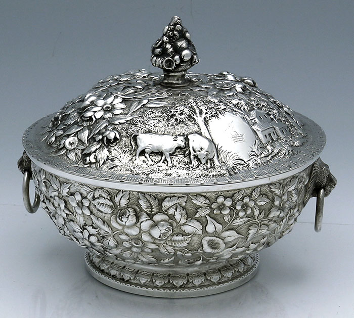 A E Warner covered tureen antique sterling silve