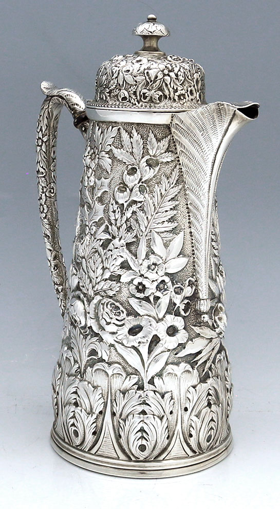 Welsh & Brothers antique sterling tall repousse coffee pot
