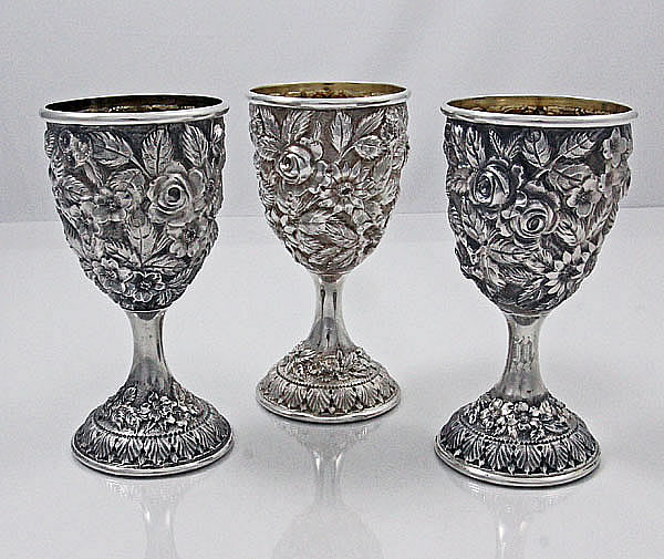 Schofield Baltimore Rose sterling chased repousse goblets