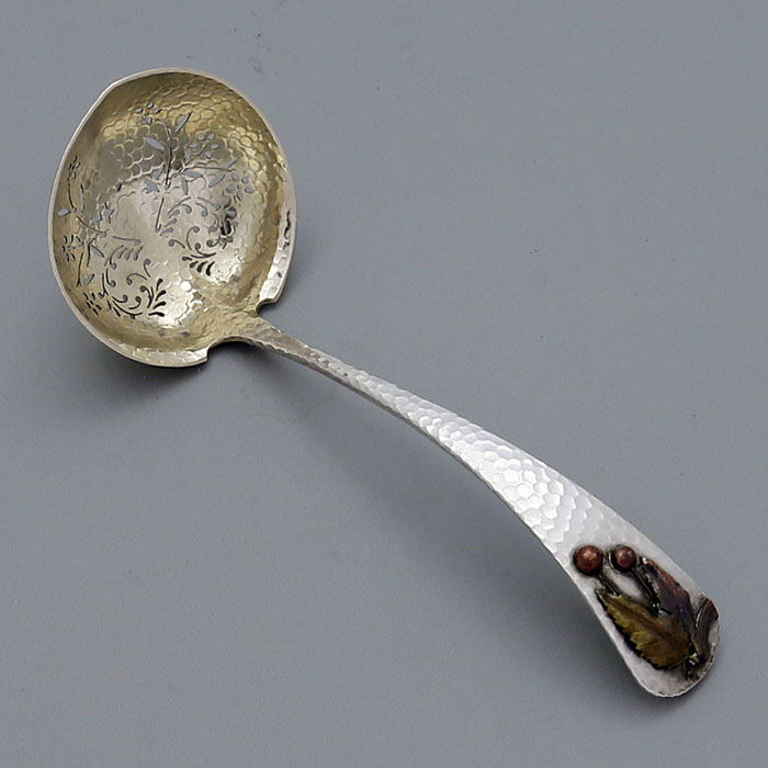 Gorham sterling and mixed metals pierced sifter ladle 