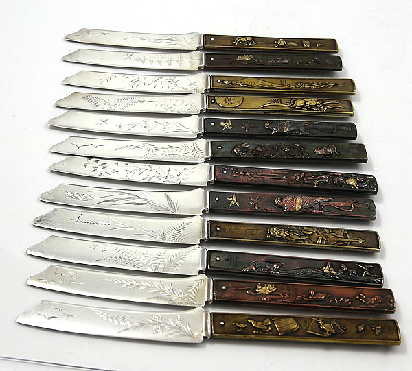 set twelve Gorham no. 5 mixed metal knives wtih kodzuko handles