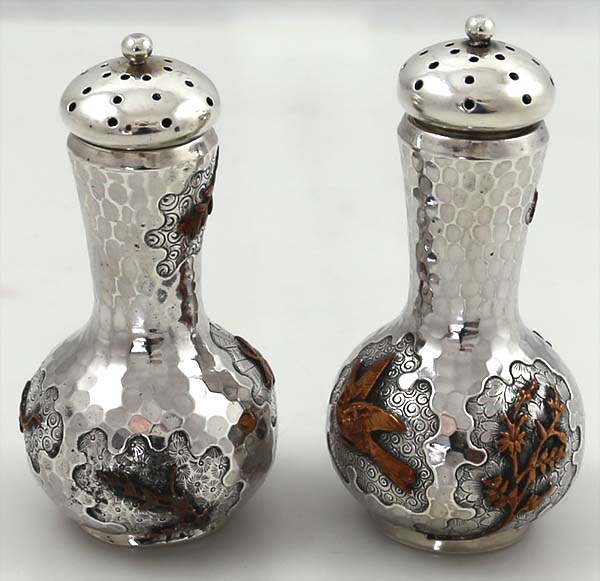 Dominick & Haff antique hammered sterling and mixed metals pepper shakers