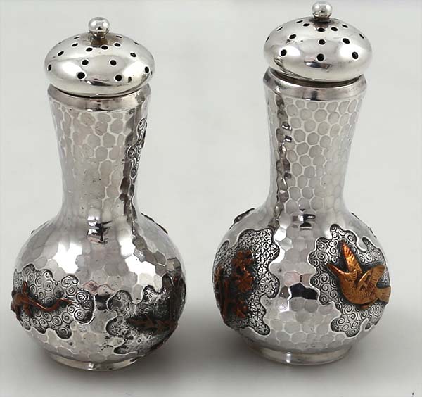Dominick & Haff antique hammered sterling and mixed metals pepper shakers