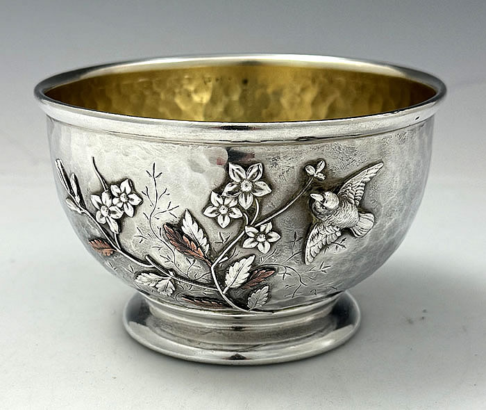 Whiting antique sterling small bowl mixed metals with bird