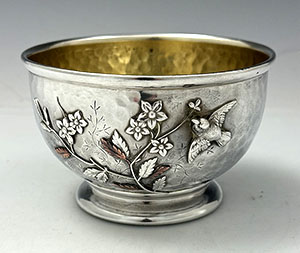 Whiting antique sterling hammered small mixed metals bowl  applied bird