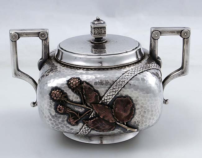 Gorham antique sterling and mixed metals sugar bowl with lid