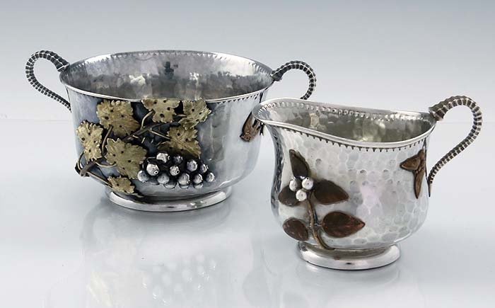 Gorham mixed metals and sterling sugar and creamer