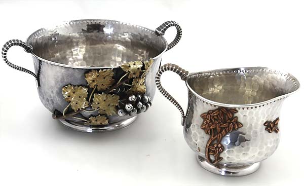 Gorham antique sterling and mixed metals sugar and cream pitcher