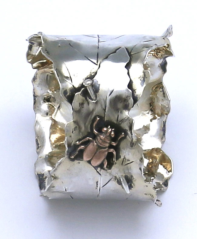 Shiebler leaf form napkin ring with copper bug