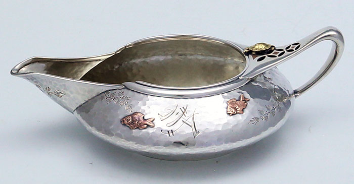 Tiffany mixed metals cream pitcher Japanese motifs circa 1880