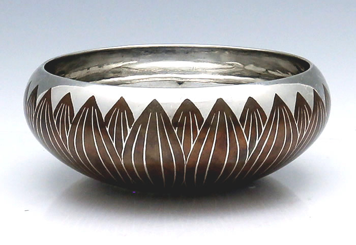 Tiffany antique sterling silver bowl with copper inlay mixed metals