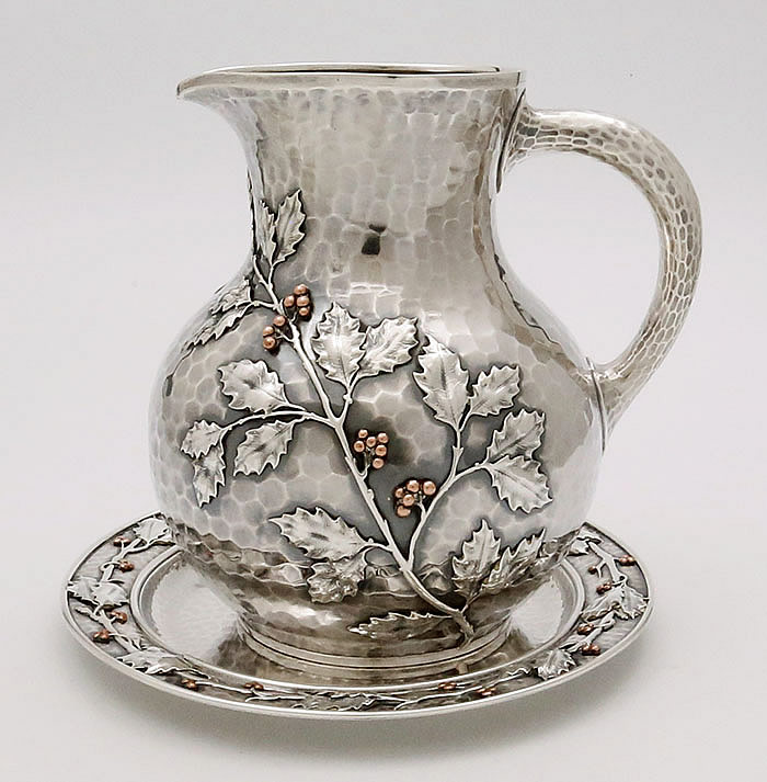 antique Aesthetic sterling silver and mixed metals pitcher and tray