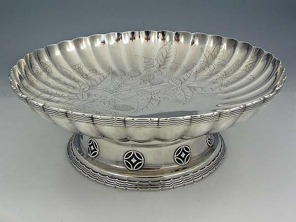 Whiting antique sterling silver acid etched bowl with copper inlay