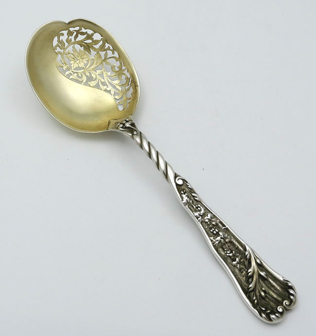 Reed & Barton rare cast sterling serving spoon with pierced and engraved bowl