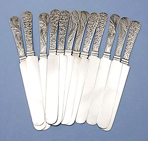 Shiebler sterling silver engraved tea knives antique silver