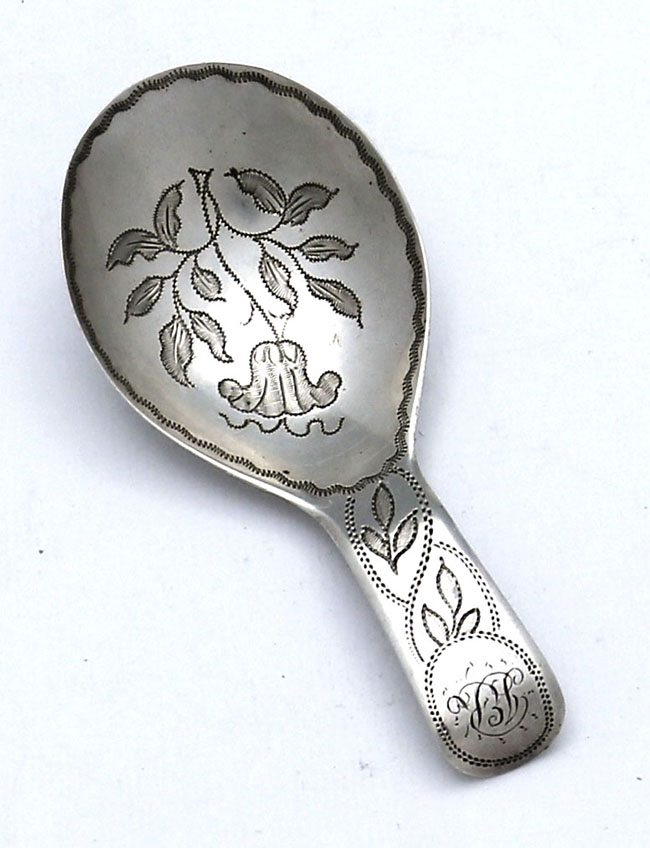 English silver tea caddy spoon by Samuel Pemberton 1810