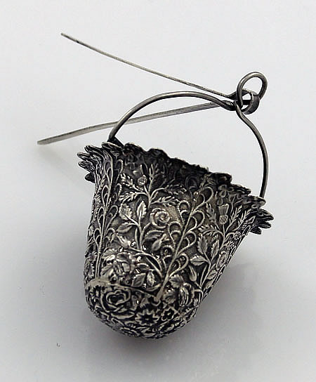 Indian Colonial silver tea spout strainer