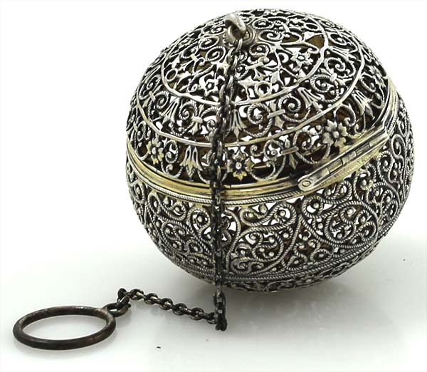 Rare Shiebler antique sterling hand made filigree tea ball
