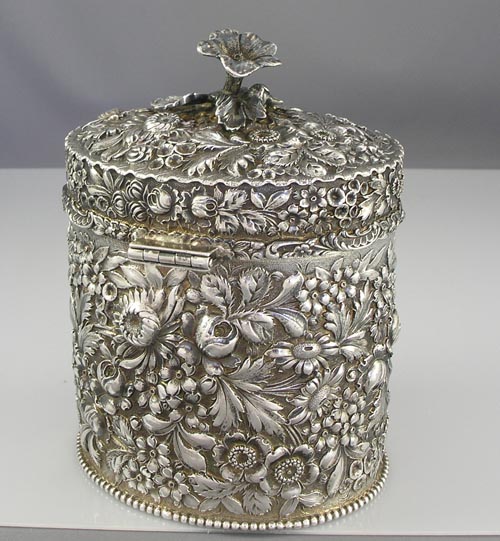 large Stieff antique silver tea caddy