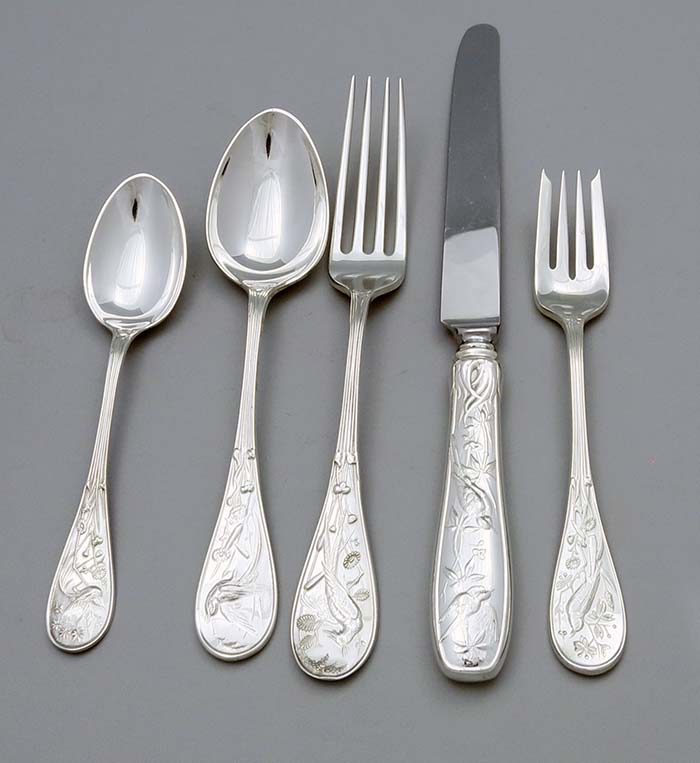 Set of Tiffany Audubon sterling dinner size 60 pieces