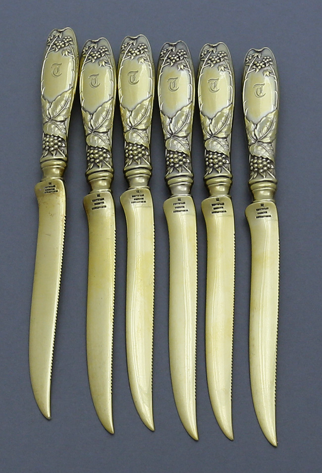 Tiffany Blackberry antique gold washed serrated fruit knives