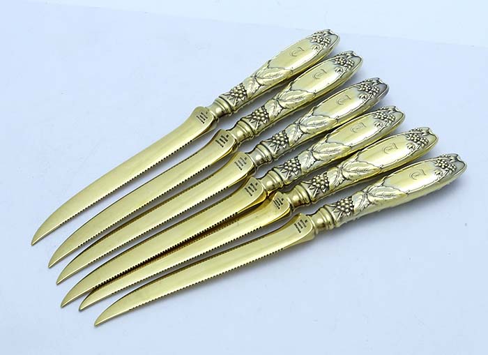 Tiffany Blackberry antique gold washed serrated fruit knives
