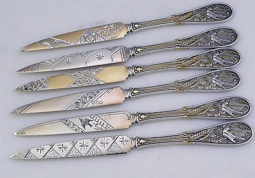 Tiffany Japanese engraved sterling silver fruit knives