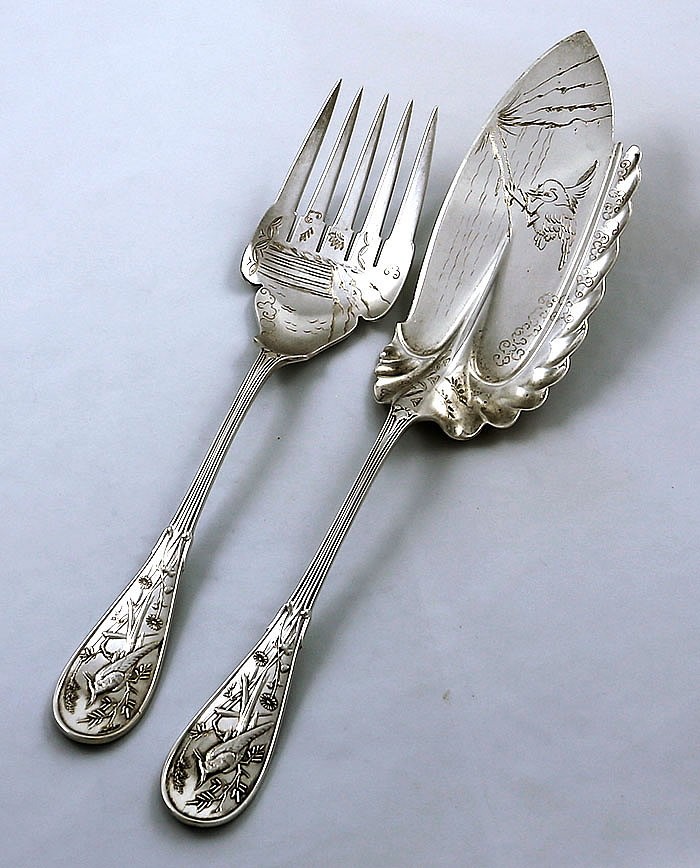 Tiffany Japanese two piece fish serving set
