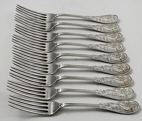 Tiffany Japanese antique sterling silver luncheon forks seven inches long