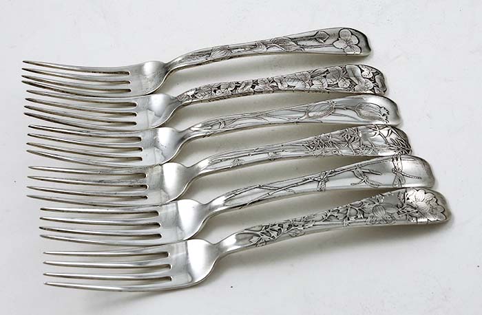 Six Tiffany lap over edge luncheon forks sterling silver