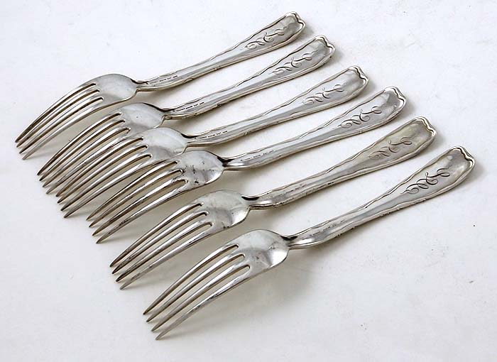 Six Tiffany lap over edge luncheon forks sterling silver