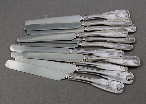 tiffany palm all silver flat handle breakfast knives