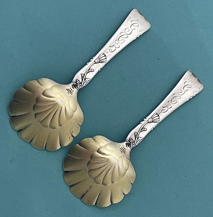 Tiffany Vine daisy motif sterling silver pair bon bon spoons