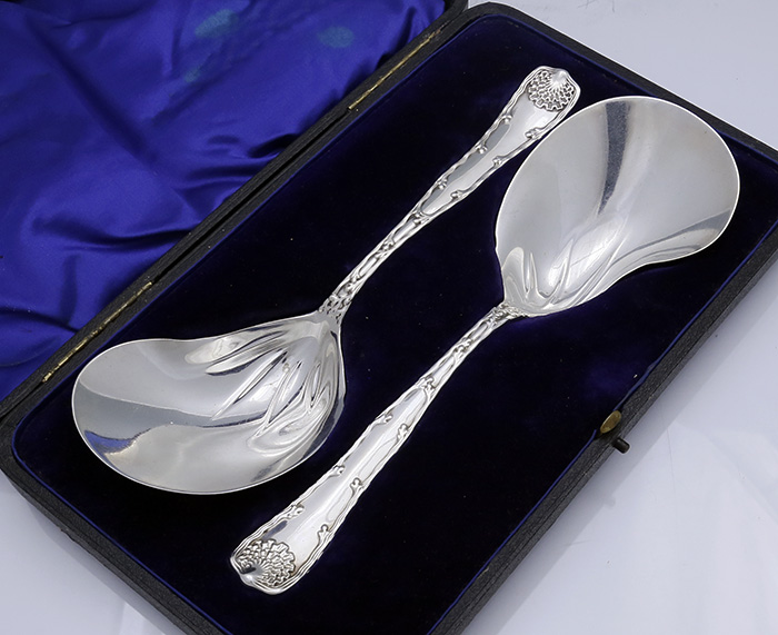 Tiffany wave edge antique sterling serving spoons in box