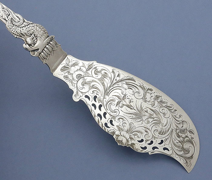 Albert Coles coin silver engraved blade of fish set
