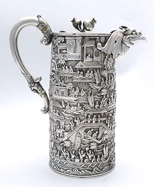 Chinese Export silver chocolate pot by Luen Wo