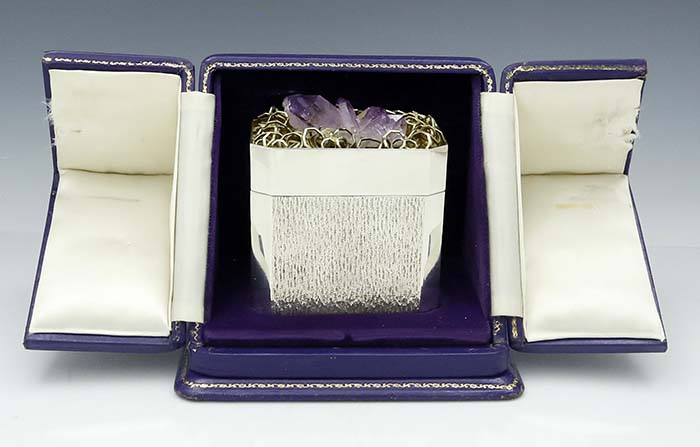 Deakin and Francis box with amethyst lid in original fitted case