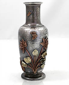 Gorham mixed metals vase with copper and gold washed applied detail