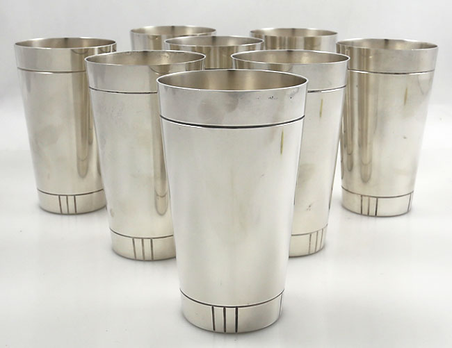 set of eight Gorham sterling beakers by Erik Magnussen rare
