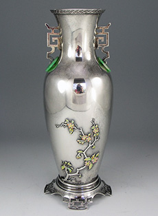 Mt Vernon sterling enamel and jade vase