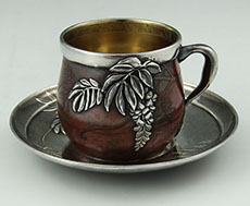 Tiffany antique sterling and copper cup with applied sterling leaves in the Japanese style