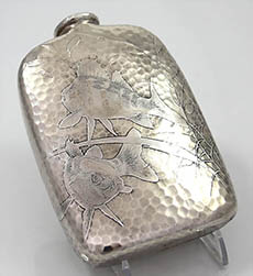 Tiffany antique sterling acid etched flask with etched fish